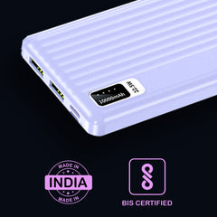 E GATE 102B Powerbank | 10000mAh | 22.5W Fast Charging | QC + PD | Dual Input Port : Type C & Micro USB | Triple Output Port : 2X USB & Type C | LED Indicator| for All iPhone & Android (Lavender)