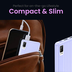 E GATE 102B Powerbank | 10000mAh | 22.5W Fast Charging | QC + PD | Dual Input Port : Type C & Micro USB | Triple Output Port : 2X USB & Type C | LED Indicator| for All iPhone & Android (Lavender)