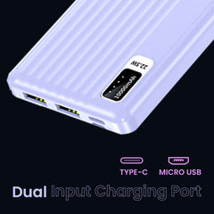 E GATE 102B Powerbank | 10000mAh | 22.5W Fast Charging | QC + PD | Dual Input Port : Type C & Micro USB | Triple Output Port : 2X USB & Type C | LED Indicator| for All iPhone & Android (Lavender)