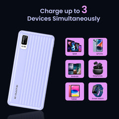 E GATE 102B Powerbank | 10000mAh | 22.5W Fast Charging | QC + PD | Dual Input Port : Type C & Micro USB | Triple Output Port : 2X USB & Type C | LED Indicator| for All iPhone & Android (Lavender)