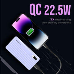 E GATE 102B Powerbank | 10000mAh | 22.5W Fast Charging | QC + PD | Dual Input Port : Type C & Micro USB | Triple Output Port : 2X USB & Type C | LED Indicator| for All iPhone & Android (Lavender)