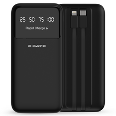E GATE 105P পাওয়ারব্যাঙ্ক 10000mAh ফাস্ট চার্জিং | আইফোন, অ্যান্ড্রয়েড, TWS ইত্যাদির জন্য বিল্ট-ইন লাইটনিং এবং টাইপ সি কেবল | মাল্টি ডিভাইস 22.5W পাওয়ার ব্যাংক 5-ইন-1 চার্জার | USB X 2, টাইপ CX 2 এবং লাইটনিং (কালো)
