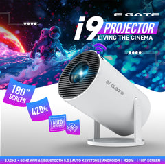 EGate Atom 2X Smart Projector, 13.0 Android embeded on 950S Chip, 200 ISO, 1080p & 4K Support, Automatic & 4D Keystone with Netflix, Prime, WiFi & BT, Screen Mirroring, 720P Native, 1GB-8GB,White