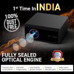 EGate FireFlix 9X Dual OS (Android+Free FTS) 100% Dust Free Projector | 1000 ISO Lumens & 2100 FC, Native 1080p Projector & 4k Ultra HDR, 2HDMI with ARC, Bluetooth-Wifi6, 2GB+32GB