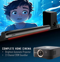 EGate Duster 8X HTC (Home Theatre Combo) | 100% Dust Proof Automatic Android Projector + 210W Soundbar with ARC | 800 ISO Lumen & 1700FC | FHD 1080 Native, 4K HDR, HDMI ARC, 1GB + 32GB