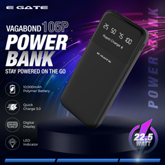 E GATE 105P পাওয়ারব্যাঙ্ক 10000mAh ফাস্ট চার্জিং | আইফোন, অ্যান্ড্রয়েড, TWS ইত্যাদির জন্য বিল্ট-ইন লাইটনিং এবং টাইপ সি কেবল | মাল্টি ডিভাইস 22.5W পাওয়ার ব্যাংক 5-ইন-1 চার্জার | USB X 2, টাইপ CX 2 এবং লাইটনিং (কালো)