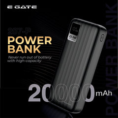 E Gate 207 B পাওয়ার ব্যাংক 20000mah ফাস্ট চার্জিং | আইফোন, অ্যান্ড্রয়েড, TWS ইত্যাদির জন্য বিল্ট-ইন লাইটনিং এবং টাইপ সি কেবল | মাল্টি ডিভাইস 22.5W পাওয়ার ব্যাংক 4-ইন-1 চার্জার | USB X 2, টাইপ CX 1 এবং লাইটনিং (কালো)