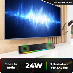 E GATE C222 | 24W Soundbar Bluetooth Speaker, Dual Drivers + Dual Passive Radiators for 2X Bass, Ambient RGB Light, Upto 24 Hrs Backup, Call Function, TWS, AUX, USB, mSD and FM - eGate Sound bar
