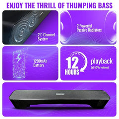 E GATE C201 | 16W Bluetooth Sound bar Speaker, Dual Drivers + Dual Passive Radiators for Extra bass, Upto 12 Hr Playback, Call Function, Bluetooth 5.3, Aux, mSD, USB, FM & TWS (Grey) - eGate Soundbar