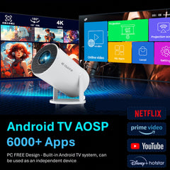EGate Atom 2X Smart Projector, 13.0 Android embeded on 950S Chip, 200 ISO, 1080p & 4K Support, Automatic & 4D Keystone with Netflix, Prime, WiFi & BT, Screen Mirroring, 720P Native, 1GB-8GB,White