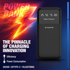 E GATE 105P পাওয়ারব্যাঙ্ক 10000mAh ফাস্ট চার্জিং | আইফোন, অ্যান্ড্রয়েড, TWS ইত্যাদির জন্য বিল্ট-ইন লাইটনিং এবং টাইপ সি কেবল | মাল্টি ডিভাইস 22.5W পাওয়ার ব্যাংক 5-ইন-1 চার্জার | USB X 2, টাইপ CX 2 এবং লাইটনিং (কালো)