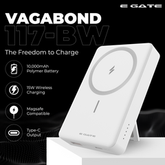 E GATE 117-BW ওয়্যারলেস পাওয়ার ব্যাংক 10000mAh ফাস্ট চার্জিং | স্ট্রং ম্যাগনেটিক হোল্ড | QC+PD ফাস্ট চার্জার - অ্যান্ড্রয়েড, আইফোন 12 এবং তার উপরে ব্যবহারের জন্য 22.5W তারযুক্ত এবং 15W ওয়্যারলেস পাওয়ার ব্যাংক | ইনবিল্ট স্ট্যান্ড | ভারতে তৈরি