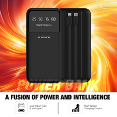E GATE 105P পাওয়ারব্যাঙ্ক 10000mAh ফাস্ট চার্জিং | আইফোন, অ্যান্ড্রয়েড, TWS ইত্যাদির জন্য বিল্ট-ইন লাইটনিং এবং টাইপ সি কেবল | মাল্টি ডিভাইস 22.5W পাওয়ার ব্যাংক 5-ইন-1 চার্জার | USB X 2, টাইপ CX 2 এবং লাইটনিং (কালো)