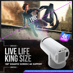 EGate Atom 2X Smart Projector, 13.0 Android embeded on 950S Chip, 200 ISO, 1080p & 4K Support, Automatic & 4D Keystone with Netflix, Prime, WiFi & BT, Screen Mirroring, 720P Native, 1GB-8GB,White