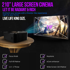 E Gate i9 प्रो-मैक्स 12000 लुमेन ब्लूटूथ प्रोजेक्टर 4k अल्ट्रा HD, 600fc, फुल HD 1080p नेटिव, 210" (534 cm) स्क्रीन | AV, VGA, HDMI, SD कार्ड, USB, AUX, इनबिल्ट स्पीकर | (E03i31, काला)