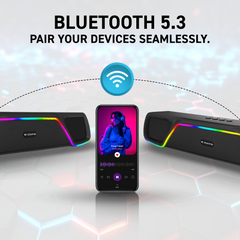 E GATE C207 |18Watt Bluetooth Soundbar, 52mm Driver, 2.0 Channel, Ambient RGB Light, Upto 18 Hrs* Backup from 2000 mAH Battery, Hands Free Call, TWS, AUX, USB, mSD, FM, BT 5.4v - eGate Sound bar