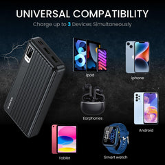 E GATE 204B Powerbank | 20000mAh | 22.5W Fast Charging | QC + PD | Dual Input Port : Type C & Micro USB | Triple Output Port : 2X USB & Type C | LED Indicator| for All iPhone & Android (Black)