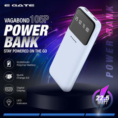 E GATE 105P Powerbank 10000mAh Fast Charging | Built-in Lightening & Type C Cable for iPhone, Android, TWS etc| Multi Device 22.5W Power Bank 5-in-1 Charger | USB X 2, Type C X 2 & Lightening (Blue)