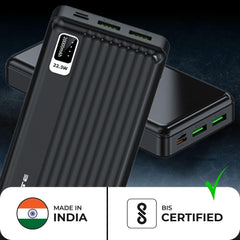 E GATE 204B Powerbank | 20000mAh | 22.5W Fast Charging | QC + PD | Dual Input Port : Type C & Micro USB | Triple Output Port : 2X USB & Type C | LED Indicator| for All iPhone & Android (Black)