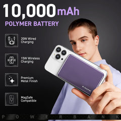E GATE 120 PW ওয়্যারলেস পাওয়ার ব্যাংক 10000mAh ফাস্ট চার্জিং | QC+PD ফাস্ট চার্জার - অ্যান্ড্রয়েড, আইফোন 12 এবং তার উপরে ব্যবহারের জন্য 22.5W তারযুক্ত এবং 15W ওয়্যারলেস পাওয়ার ব্যাংক | ম্যাগনেটিক রিং সহ | ধাতব ফিনিশ | ভারতে তৈরি
