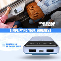 E GATE 105P Powerbank 10000mAh Fast Charging | Built-in Lightening & Type C Cable for iPhone, Android, TWS etc| Multi Device 22.5W Power Bank 5-in-1 Charger | USB X 2, Type C X 2 & Lightening (Blue)