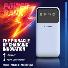 E GATE 105P Powerbank 10000mAh Fast Charging | Built-in Lightening & Type C Cable for iPhone, Android, TWS etc| Multi Device 22.5W Power Bank 5-in-1 Charger | USB X 2, Type C X 2 & Lightening (Blue)
