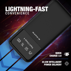 E GATE 105P Powerbank 10000mAh Fast Charging | Built-in Lightening & Type C Cable for iPhone, Android, TWS etc| Multi Device 22.5W Power Bank 5-in-1 Charger | USB X 2, Type C X 2 & Lightening (Black)