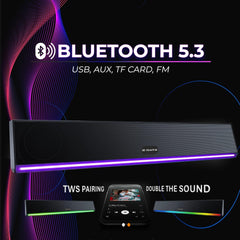 E GATE C222 | 24W Soundbar Bluetooth Speaker, Dual Drivers + Dual Passive Radiators for 2X Bass, Ambient RGB Light, Upto 24 Hrs Backup, Call Function, TWS, AUX, USB, mSD and FM - eGate Sound bar