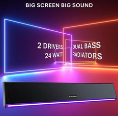 E GATE C222 | 24W Soundbar Bluetooth Speaker, Dual Drivers + Dual Passive Radiators for 2X Bass, Ambient RGB Light, Upto 24 Hrs Backup, Call Function, TWS, AUX, USB, mSD and FM - eGate Sound bar