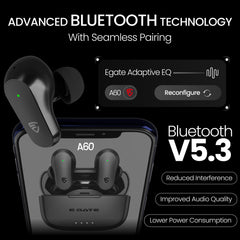 E GATE A60 ANC(~32dB) TWS, 60H Playtime, Quad Mics ENC,Gaming Mode & Touch Control, Low Latency, BT 5.3v in Ear Bluetooth Ear Buds with Voice Assistant,Flash Charge,Water Resitant Wireless Earphones