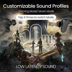 E GATE A60 ANC(~32dB) TWS, 60H Playtime, Quad Mics ENC,Gaming Mode & Touch Control, Low Latency, BT 5.3v in Ear Bluetooth Ear Buds with Voice Assistant,Flash Charge,Water Resitant Wireless Earphones