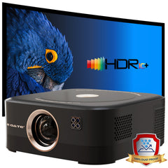E GATE Duster 8X Projector | 100% Dust Proof | Automatic Android Projector | 800 ISO Lumen | 1080p Native & 4K HDR | HDMI ARC | 18watt DSP Audio, Voice Remote, 1GB-32GB, Triple Wifi6, Netflix, EGate