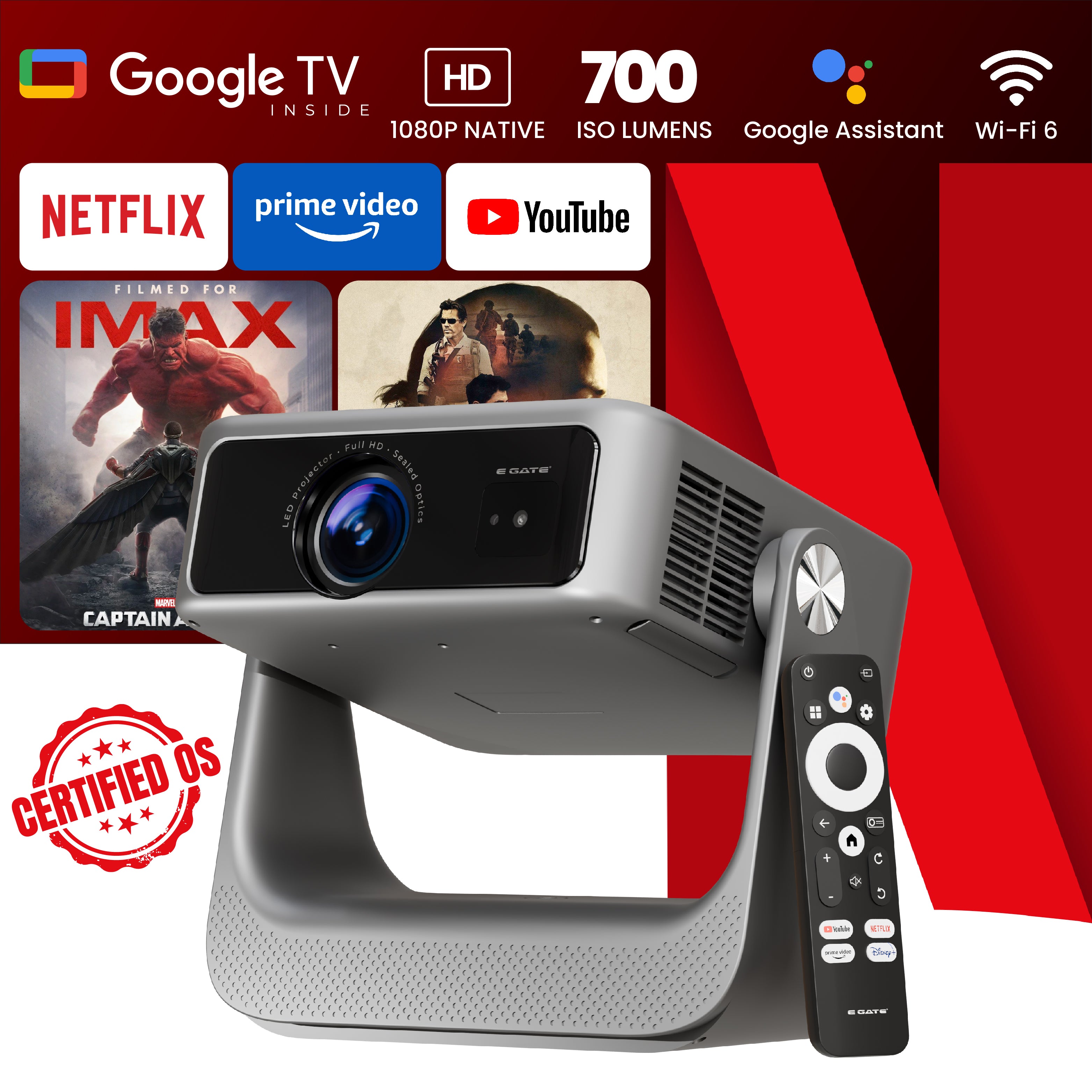 EGATE Zen 7X Google TV projector with 1080p native resolution, 700 ISO lumens and Wi-Fi 6