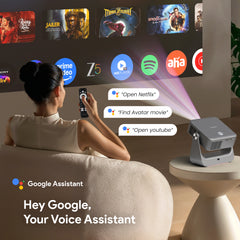EGATE Zen 7X Google TV projector with Google Assistant voice control for apps and content