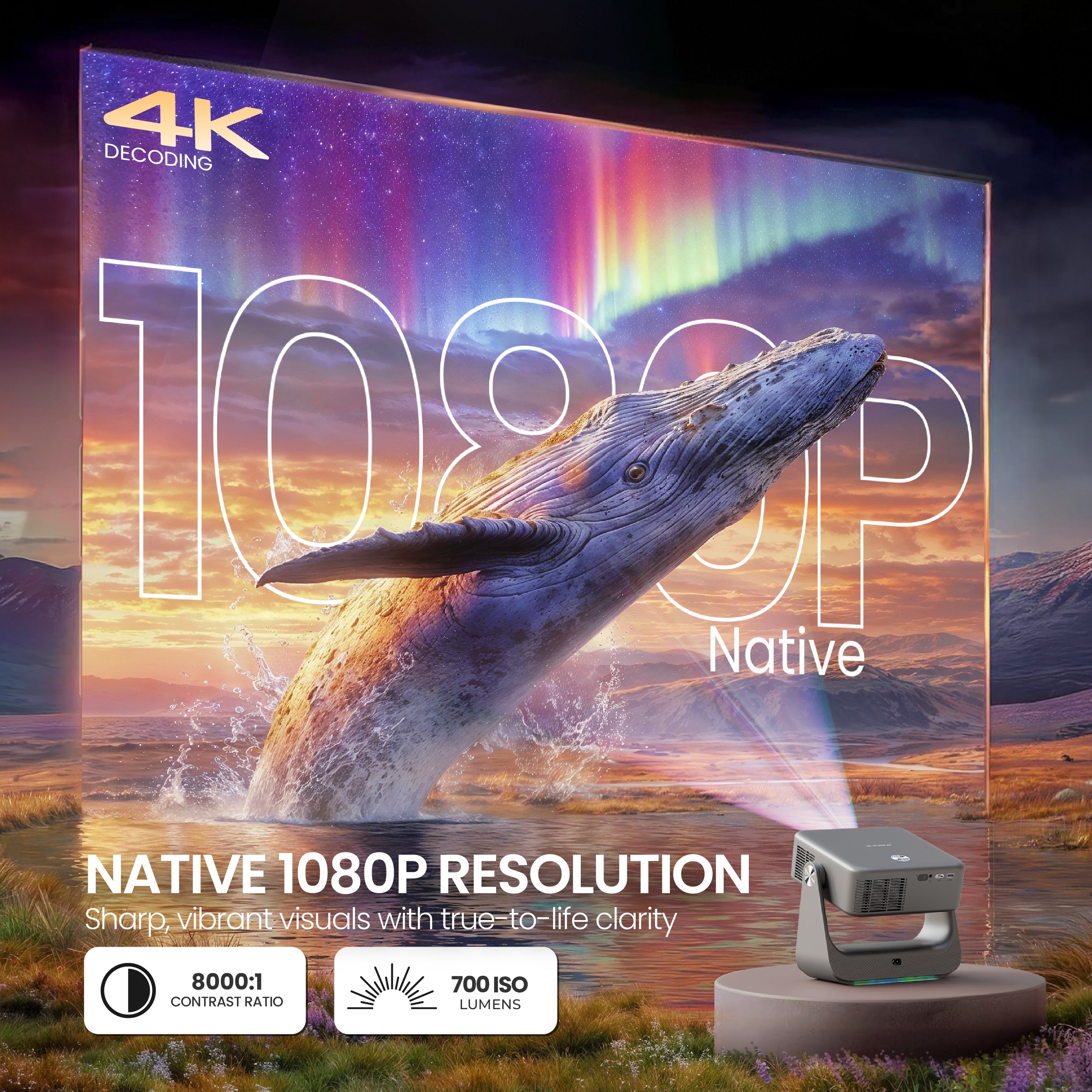 EGATE Zen 7X projector with native 1080p resolution and 4K decoding support