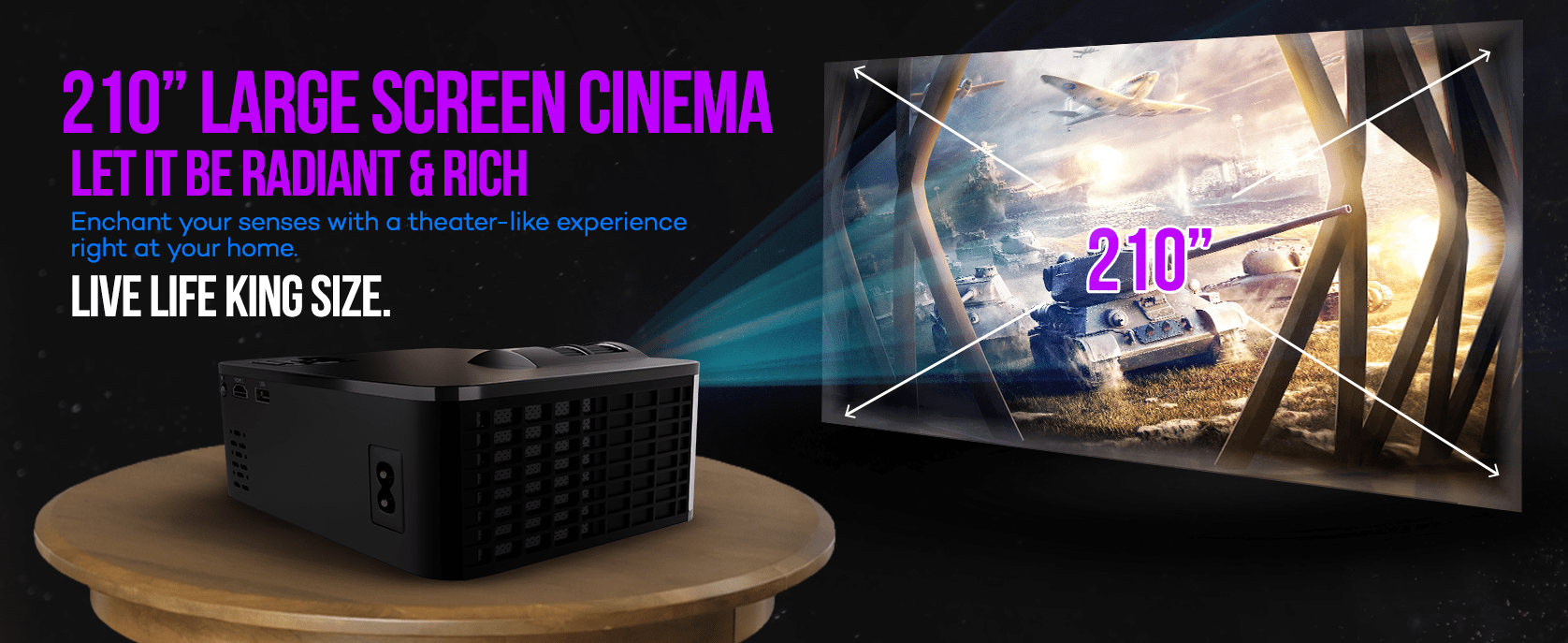 i9 Pro-Max Projector with 24W Soundbar | 1080p, 400 ISO, 210” Screen ...