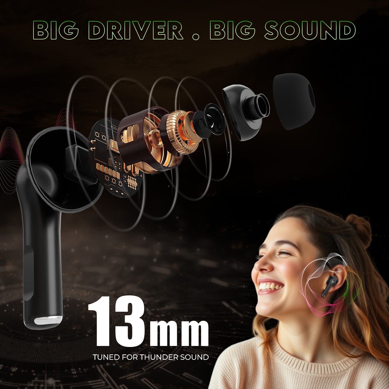 E Gate C9 TWS Earbuds with 33 Hrs Playtime,Dual Mics,Touch Control,Low Latency, BT v5.0 Bluetooth Ear buds with Voice Assistant,13mm Bass Dynamic Driver, Water Resistant Wireless Earphones (Black)
