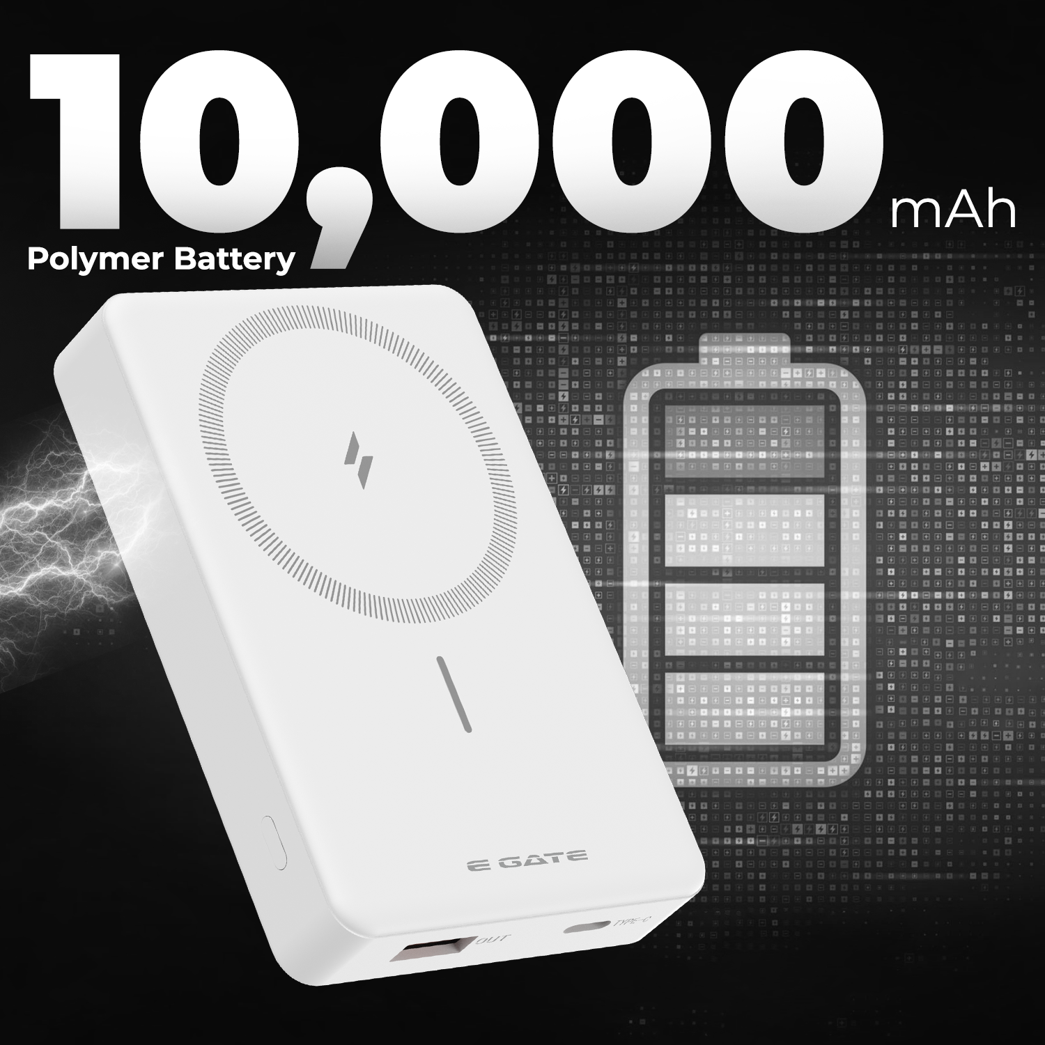 E GATE 117-BW Wirelesss Power Bank 10000mAh Fast Charging |Strong Magnetic Hold| QC+PD Fast Charger - 22.5W Wired & 15W Wireless powerbank for Android, iPhone 12 & Above | Inbuilt Stand |Made in India