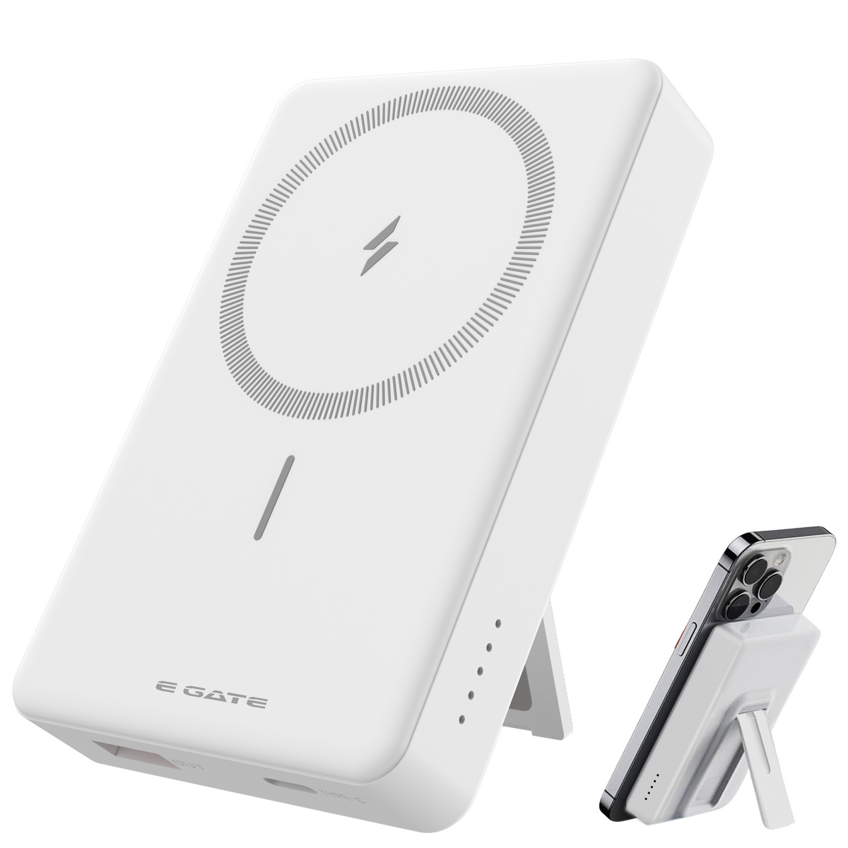 E GATE 117-BW Wirelesss Power Bank 10000mAh Fast Charging |Strong Magnetic Hold| QC+PD Fast Charger - 22.5W Wired & 15W Wireless powerbank for Android, iPhone 12 & Above | Inbuilt Stand |Made in India