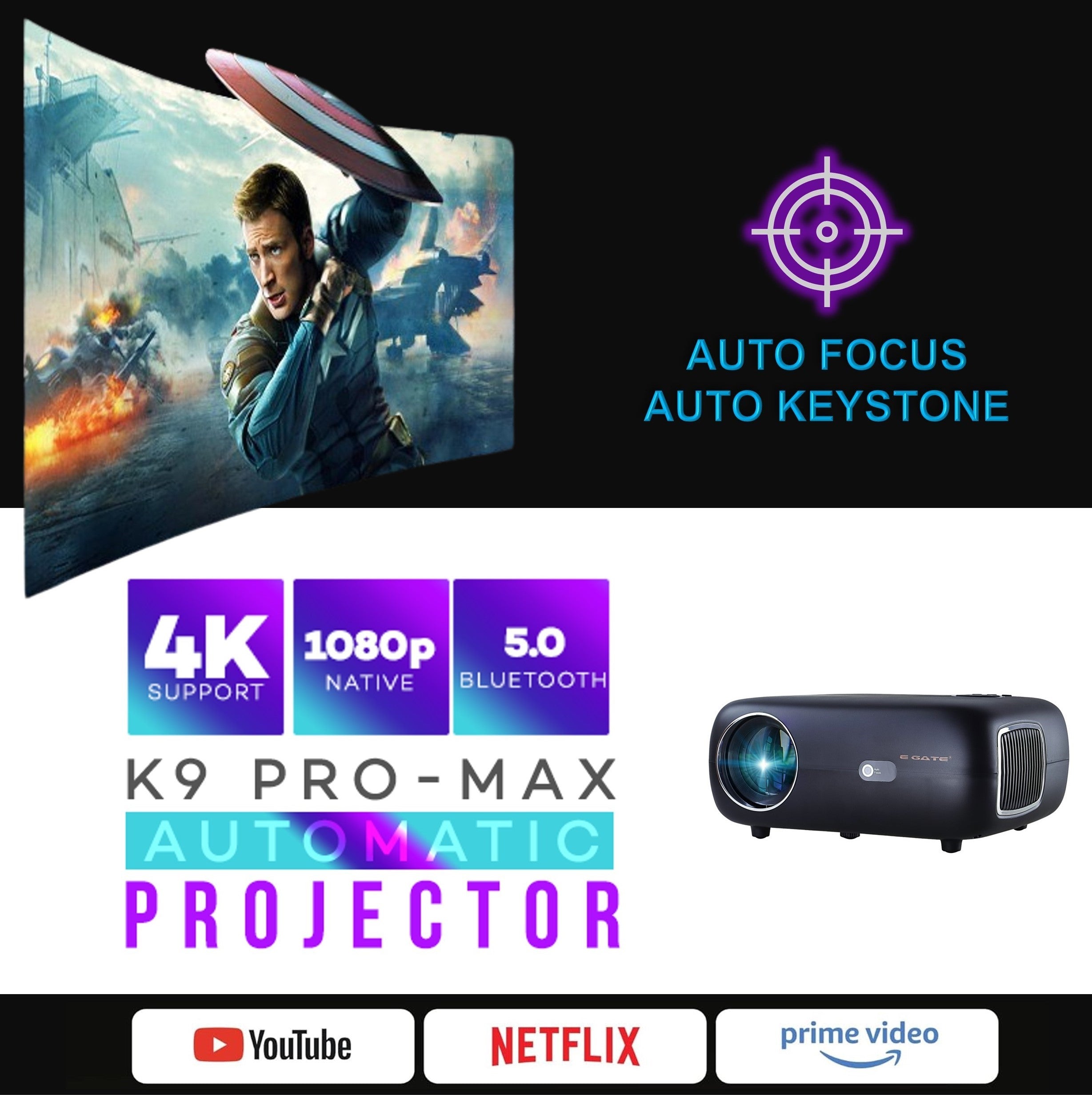 E Gate K9 Pro-Max Fully Automatic Smart Projector