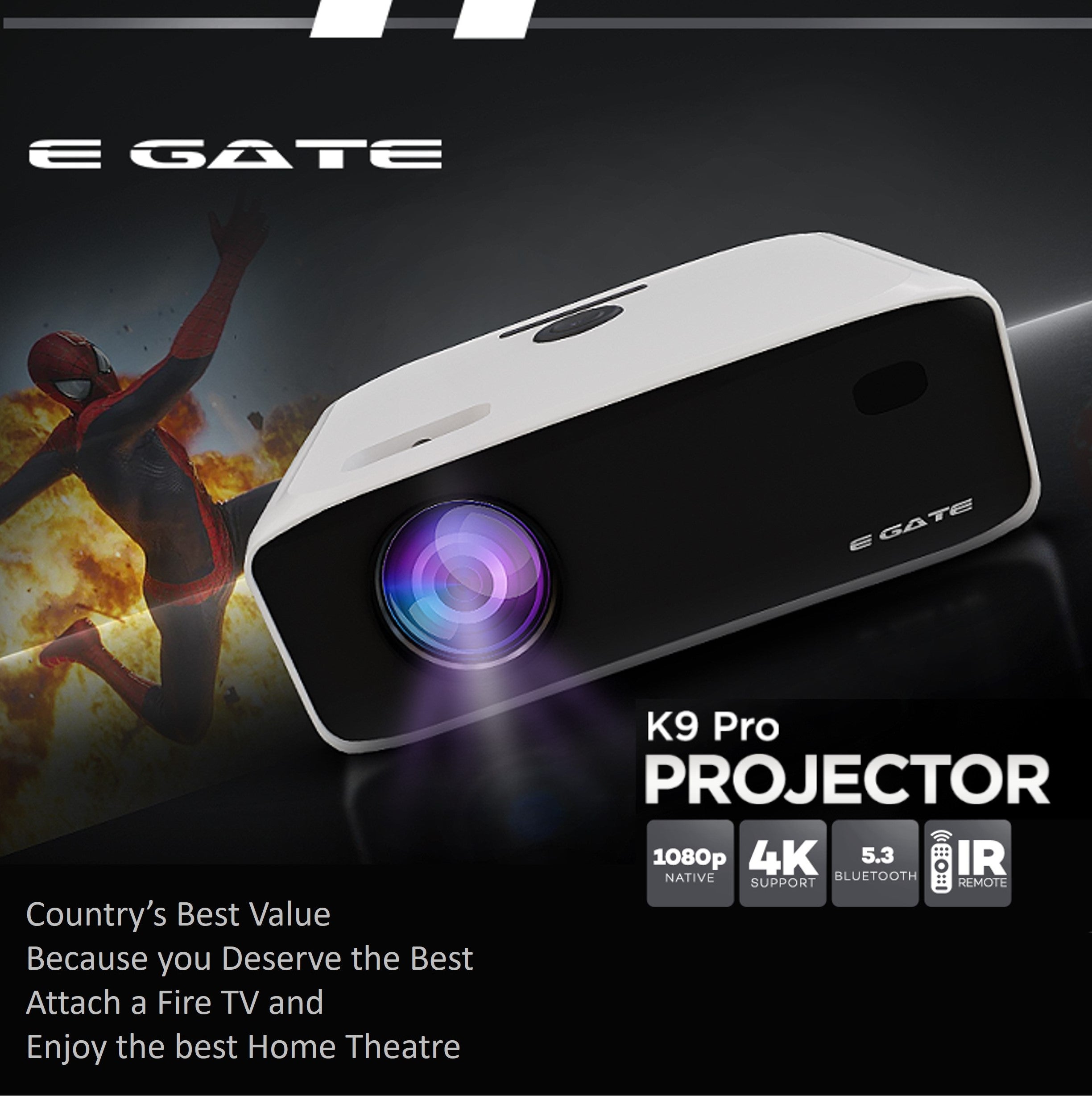 E Gate New K9 Pro Ultra Bright, Bluetooth Projector