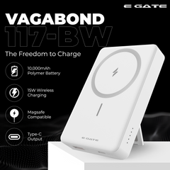 E GATE 117-BW Wirelesss Power Bank 10000mAh Fast Charging |Strong Magnetic Hold| QC+PD Fast Charger - 22.5W Wired & 15W Wireless powerbank for Android, iPhone 12 & Above | Inbuilt Stand |Made in India