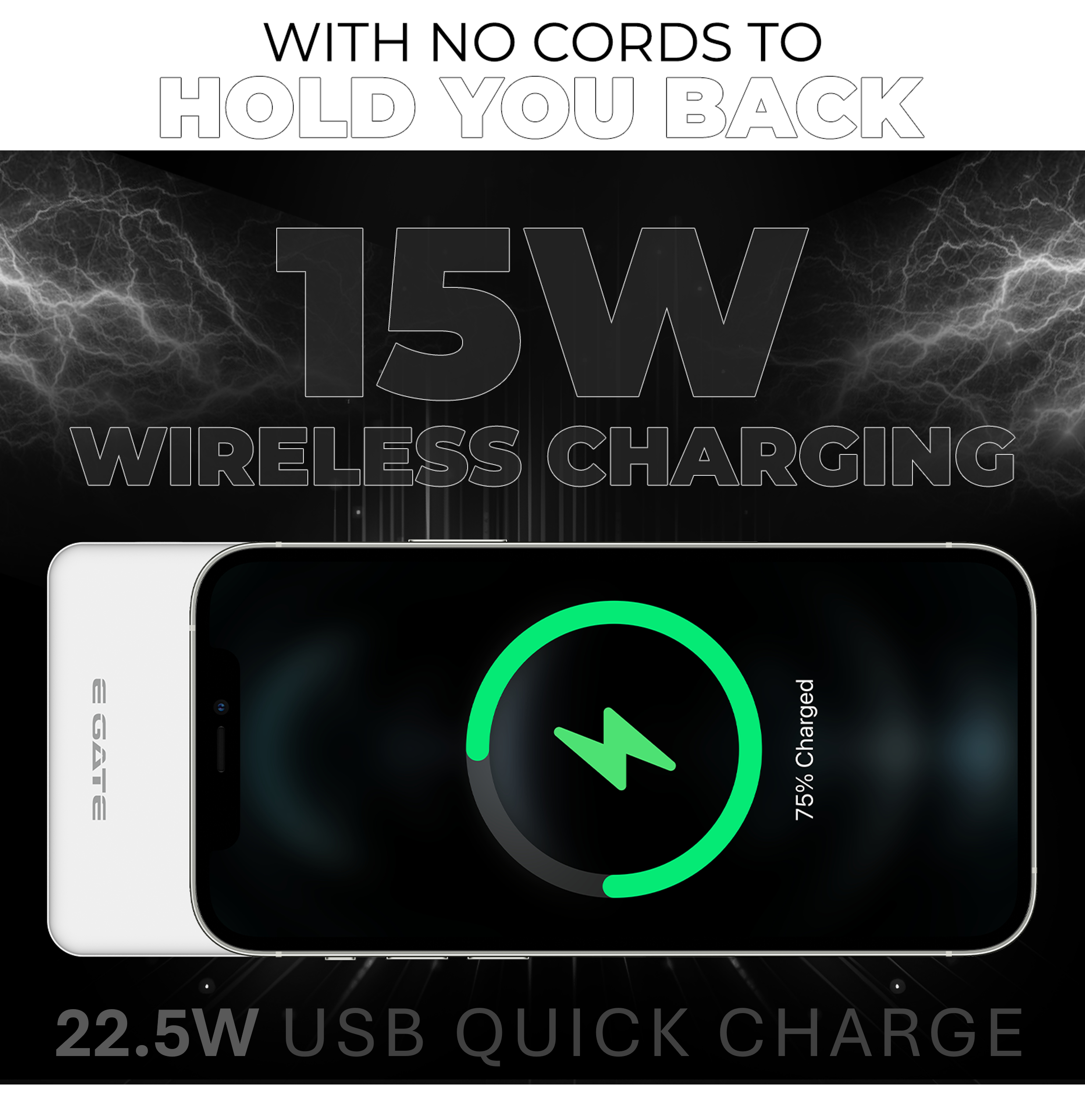 E GATE 117-BW Wirelesss Power Bank 10000mAh Fast Charging |Strong Magnetic Hold| QC+PD Fast Charger - 22.5W Wired & 15W Wireless powerbank for Android, iPhone 12 & Above | Inbuilt Stand |Made in India