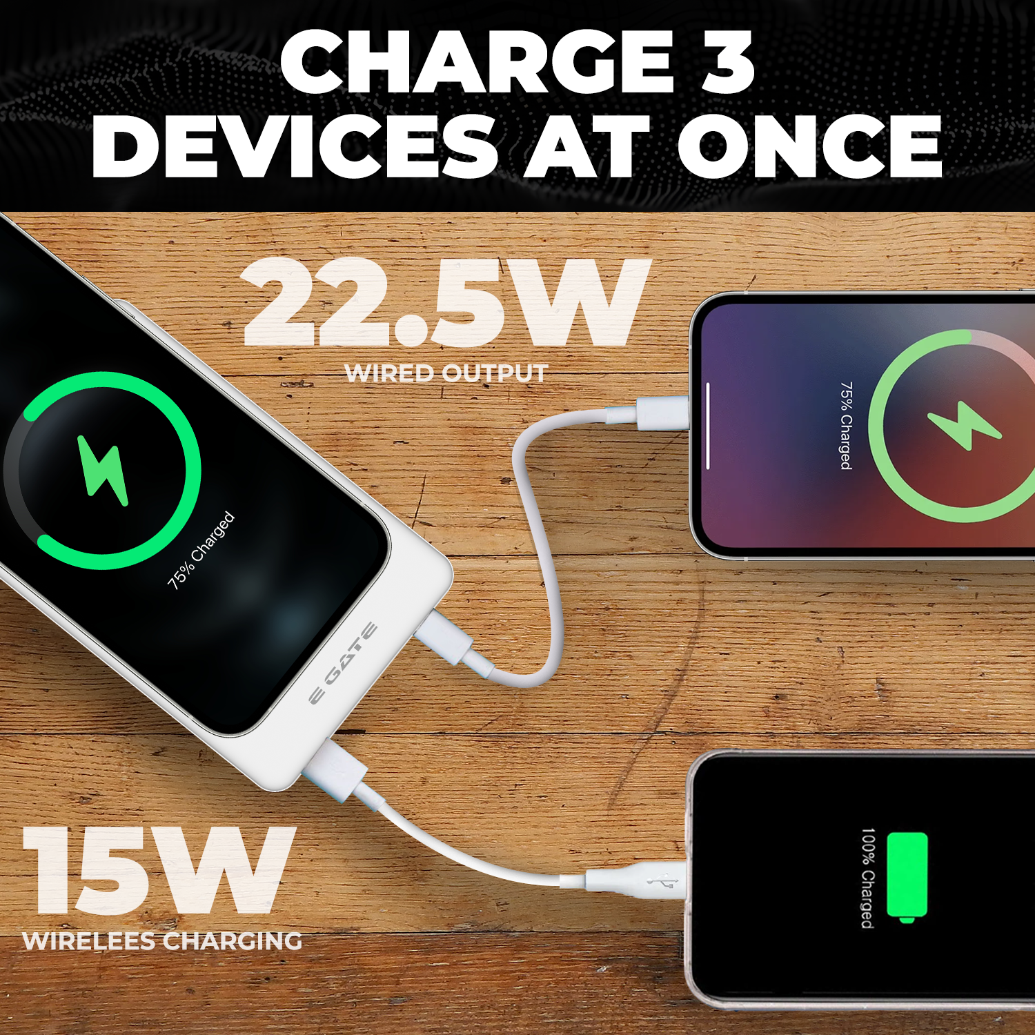 E GATE 117-BW Wirelesss Power Bank 10000mAh Fast Charging |Strong Magnetic Hold| QC+PD Fast Charger - 22.5W Wired & 15W Wireless powerbank for Android, iPhone 12 & Above | Inbuilt Stand |Made in India