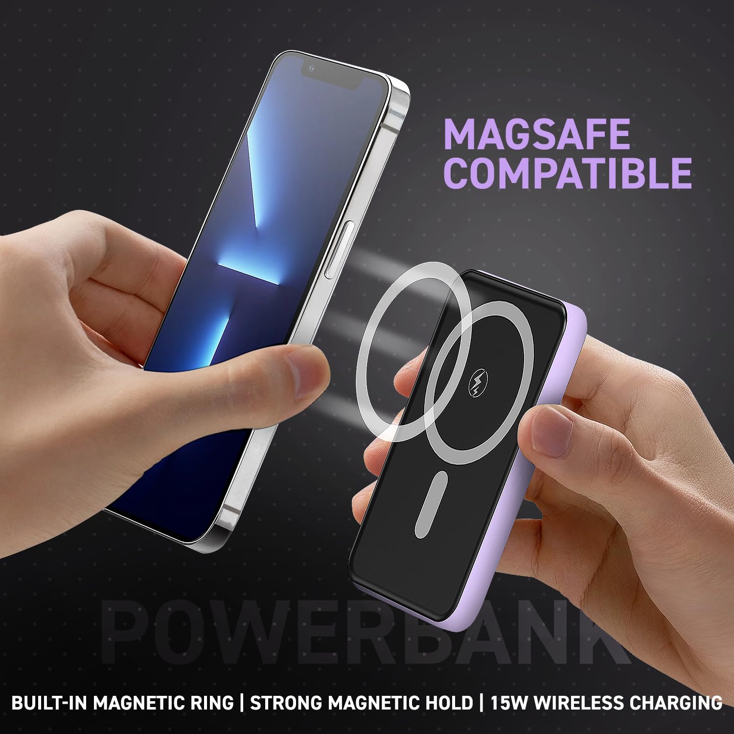 E GATE 120 PW Wireless Power Bank 10000mAh Fast Charging| QC+PD Fast Charger - 22.5W Wired & 15W Wireless power bank for Android, iPhone 12 & Above | with Magnetic Ring| Metallic Finish | Made in India