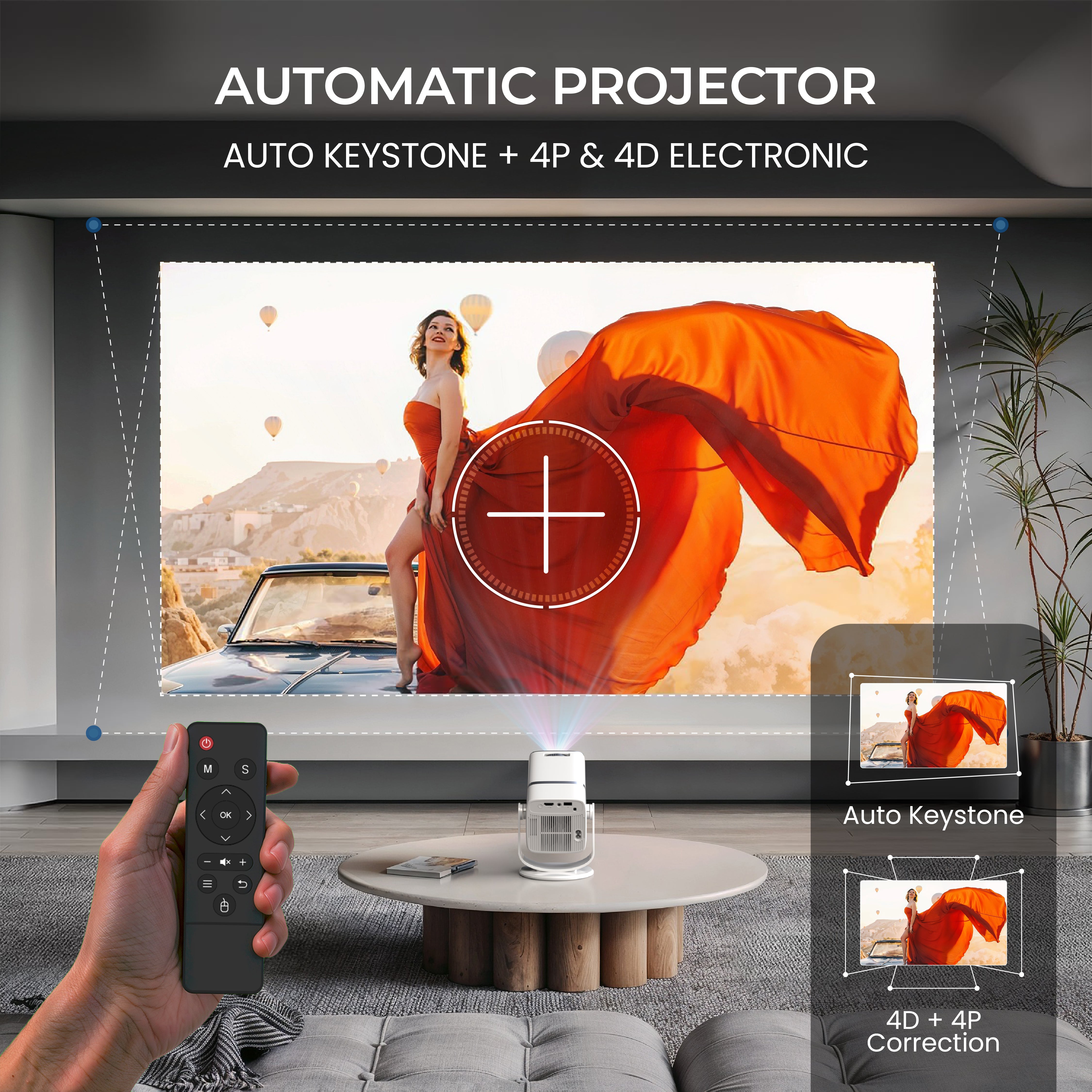 E GATE Atom 3X | Real Full HD 1080p Native, 13.0 Automatic Android Projector | 300 ISO | Rotatable Design | 4K HDR Support | Inbuilt Netflix, Prime | ARC-HDMI, USB, Wifi-6, BT, Screen Mirroring, Egate