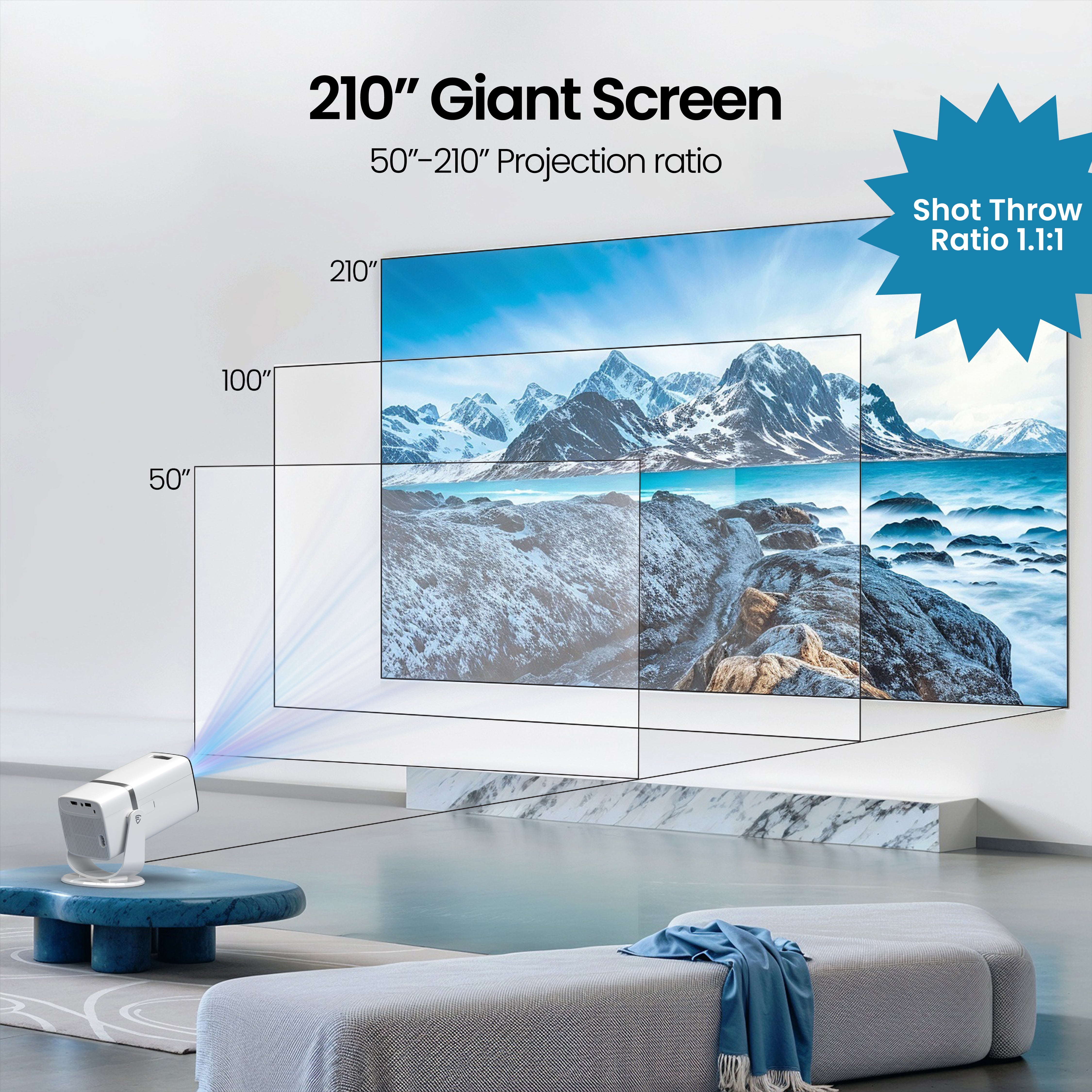 E GATE Atom 3X | Real Full HD 1080p Native, 13.0 Automatic Android Projector | 300 ISO | Rotatable Design | 4K HDR Support | Inbuilt Netflix, Prime | ARC-HDMI, USB, Wifi-6, BT, Screen Mirroring, Egate