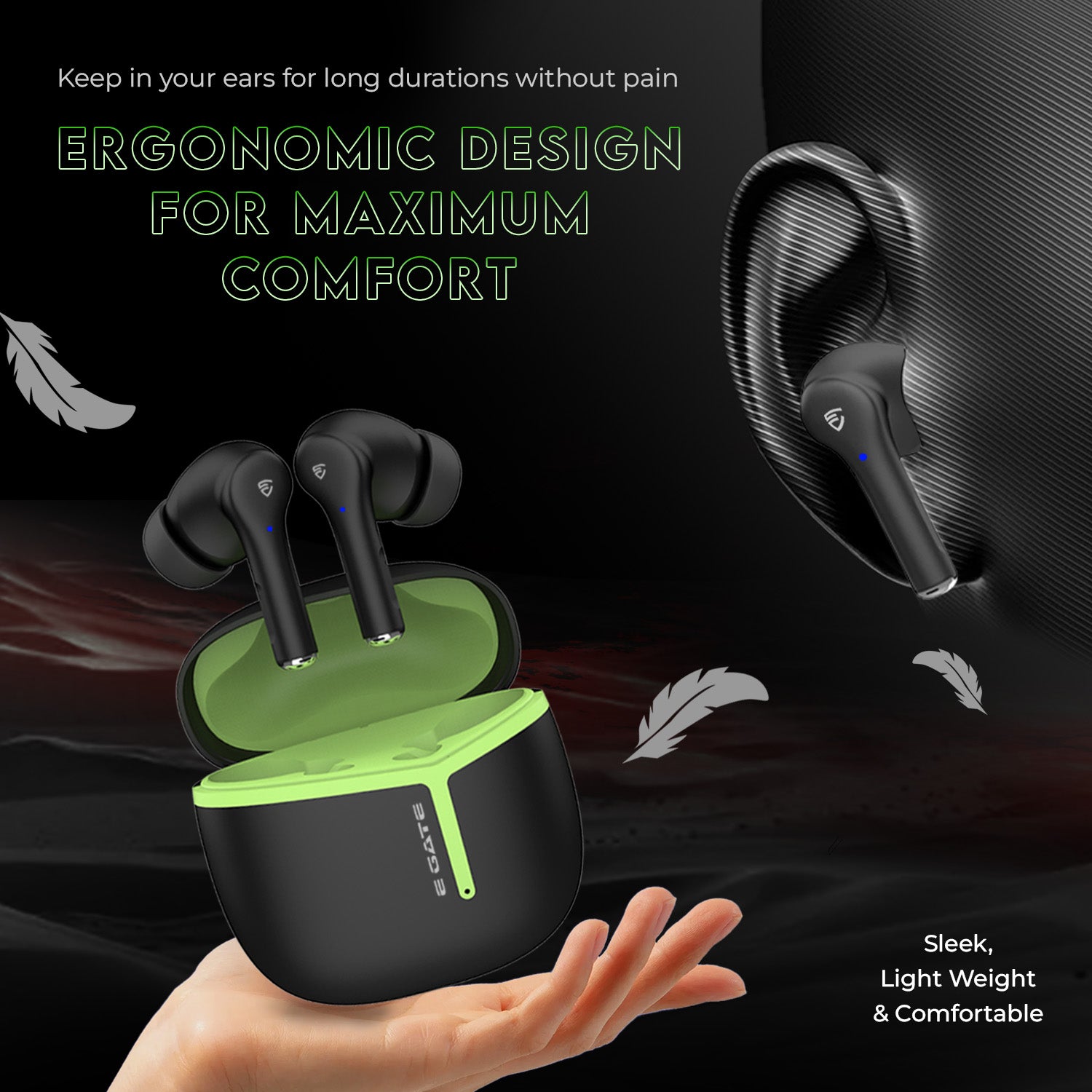 E Gate C9 TWS Earbuds with 33 Hrs Playtime,Dual Mics,Touch Control,Low Latency, BT v5.0 Bluetooth Ear buds with Voice Assistant,13mm Bass Dynamic Driver, Water Resistant Wireless Earphones (Black)
