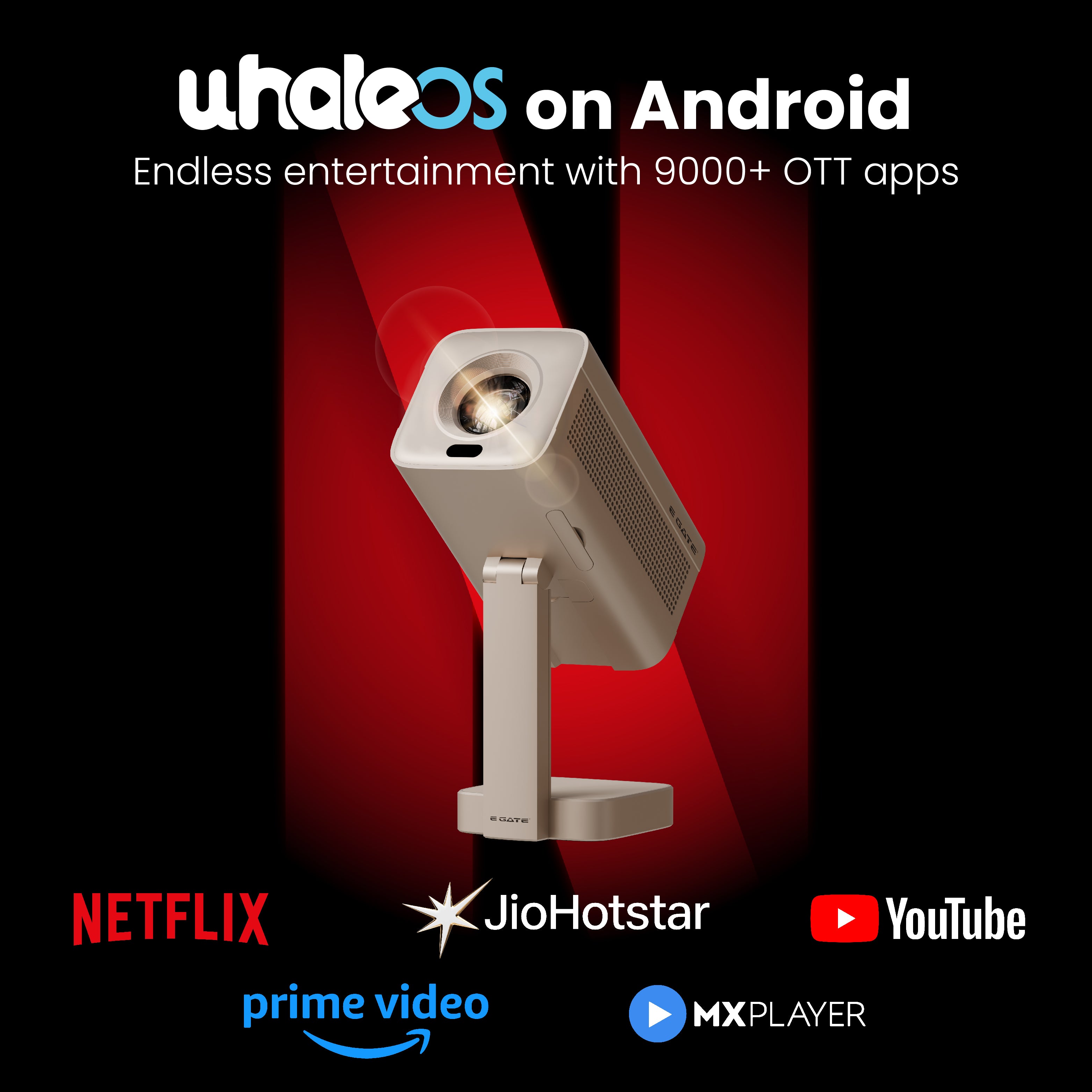 E GATE Atom 4X+ Fully Automatic Projector 4k Ultra HD | Whale TV+ Live TV on Android | Brightest 400 ISO | Native 1080p, Netflix, Prime | USB-HDMI ARC+CEC | HDR+HLG | WiFi 6, BT, FlexAngle, Egate Gold