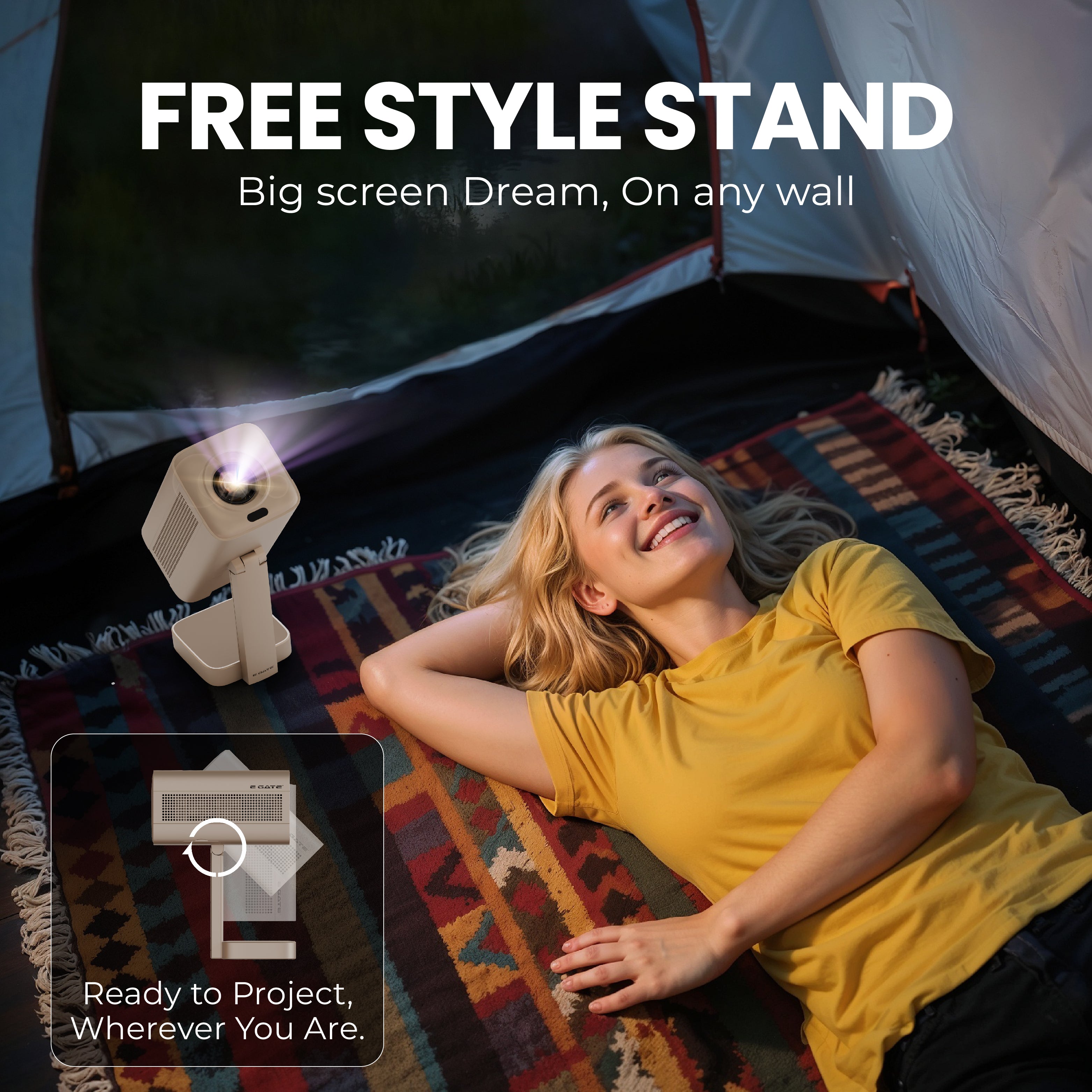 E GATE Atom 4X+ Fully Automatic Projector 4k Ultra HD | Whale TV+ Live TV on Android | Brightest 400 ISO | Native 1080p, Netflix, Prime | USB-HDMI ARC+CEC | HDR+HLG | WiFi 6, BT, FlexAngle, Egate Gold